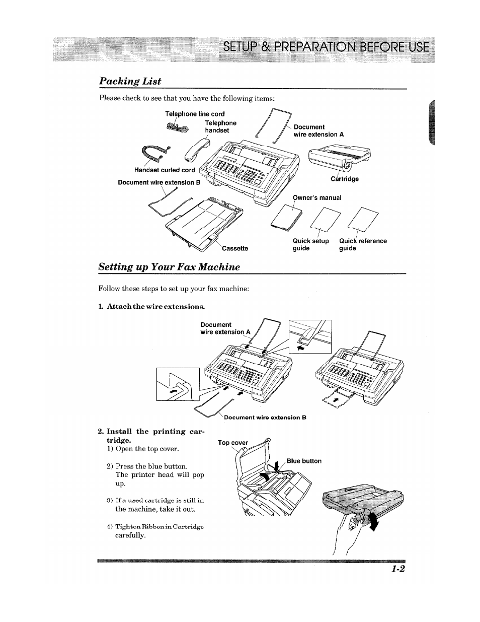 Reparation before use, Packing list, Setting up your fax machine | Brother INTELLIFAX 900 User Manual | Page 11 / 104