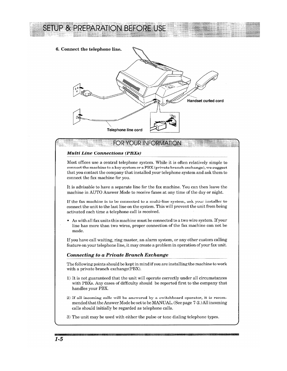 Setup | Brother INTELLIFAX 900 User Manual | Page 14 / 104