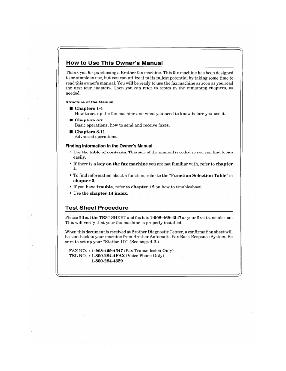 Test sheet procedure | Brother INTELLIFAX 900 User Manual | Page 3 / 104