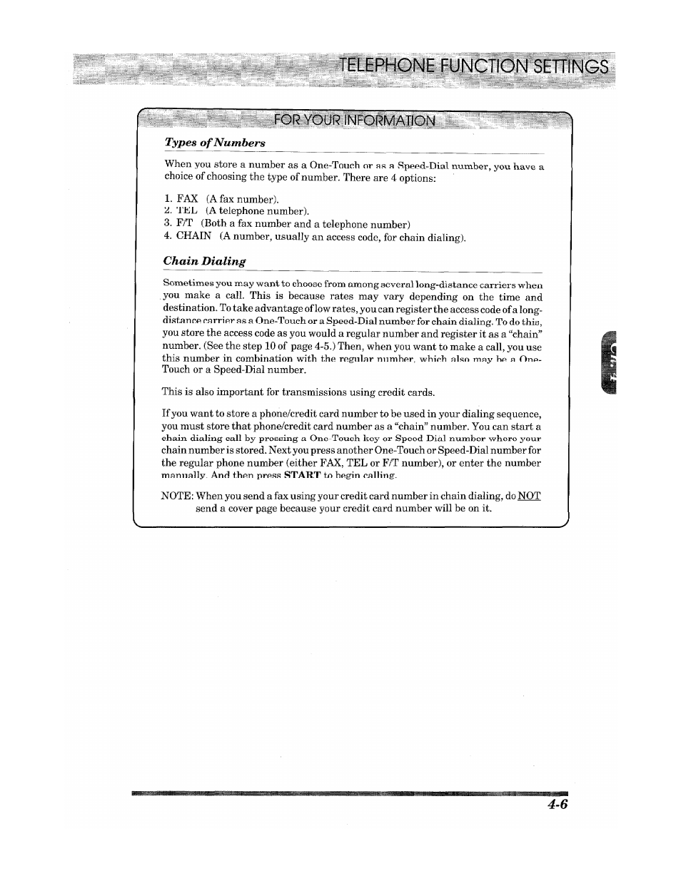 For your information, Telephone function settings | Brother INTELLIFAX 900 User Manual | Page 33 / 104