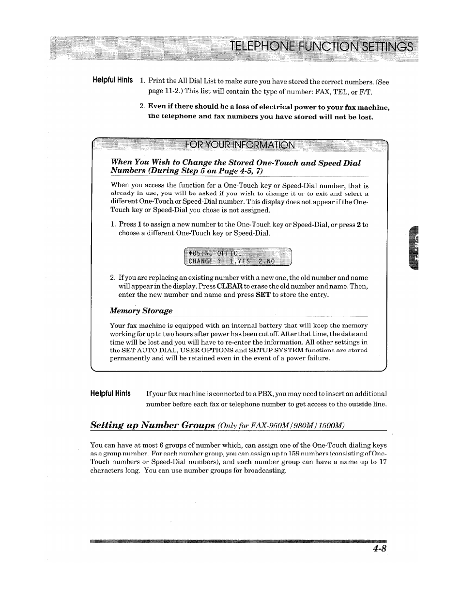 Ction sehings, Setting up number groups | Brother INTELLIFAX 900 User Manual | Page 35 / 104