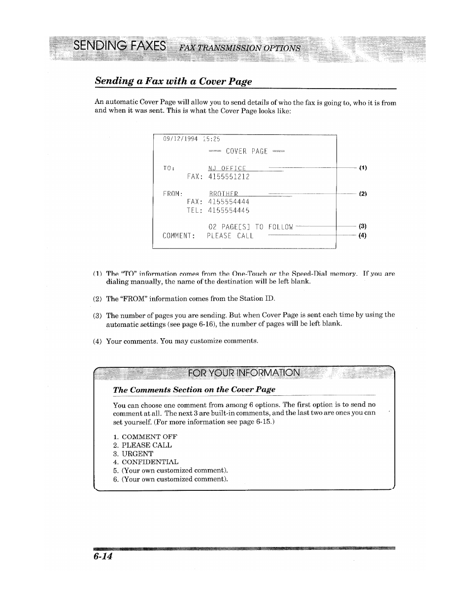 Sending a fax with a cover page, For yo№4nform/giqnyl | Brother INTELLIFAX 900 User Manual | Page 52 / 104