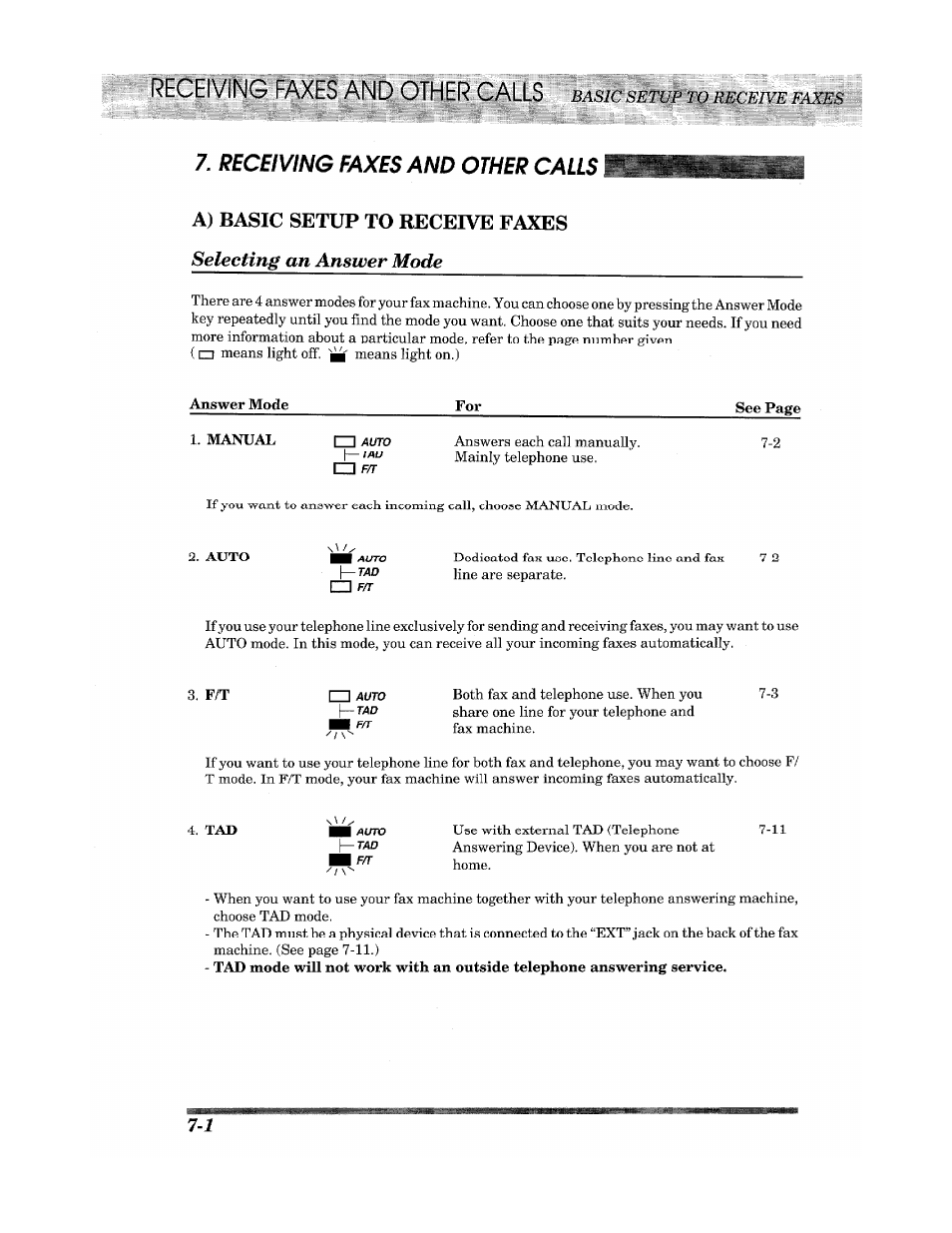 A) basic setup to receive faxes, Receiving faxes and other calls | Brother INTELLIFAX 900 User Manual | Page 58 / 104