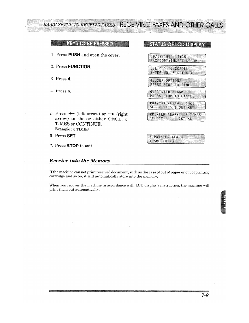 Press function | Brother INTELLIFAX 900 User Manual | Page 65 / 104