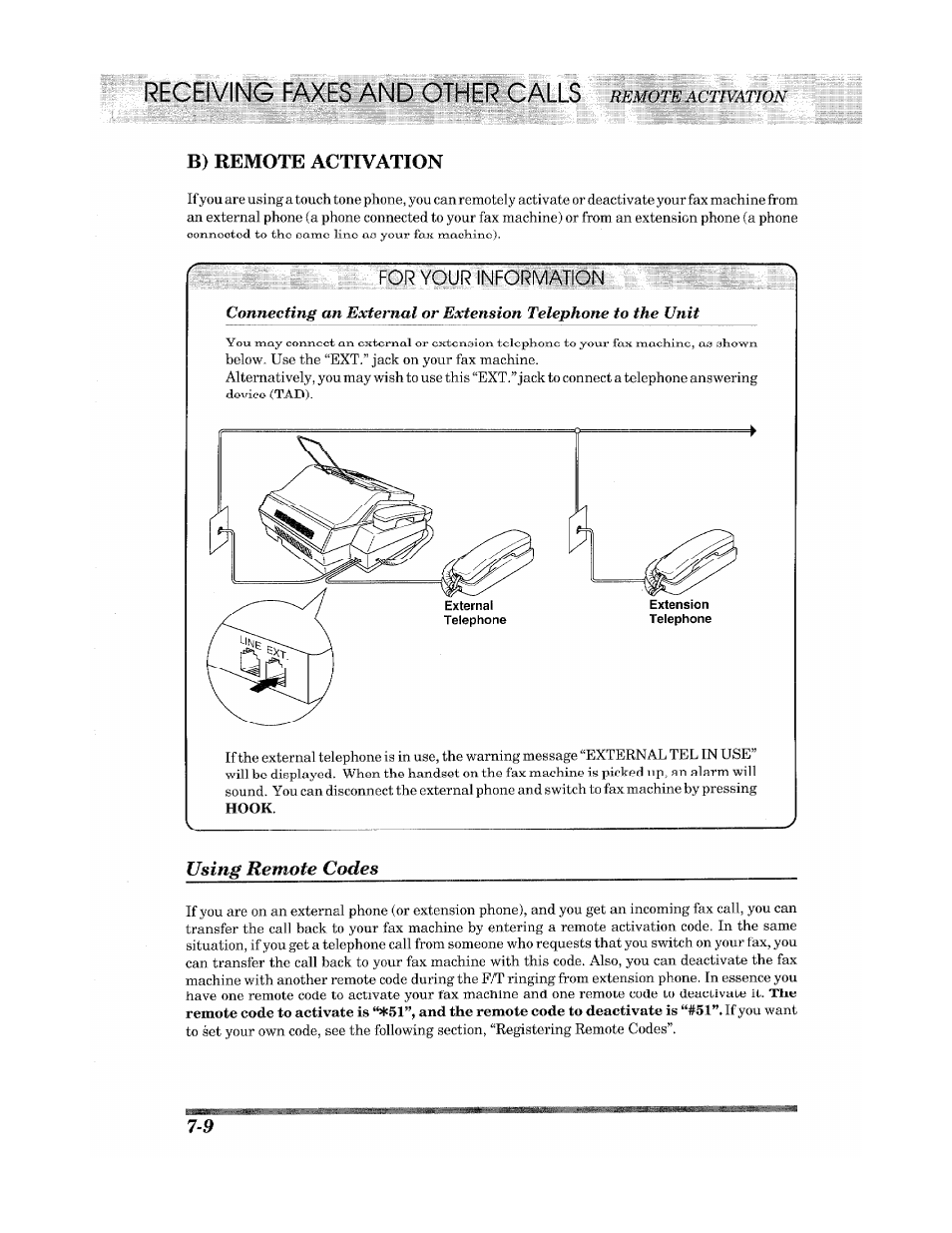 B) remote activation, B) remote activation -9, Using remote codes | Brother INTELLIFAX 900 User Manual | Page 66 / 104