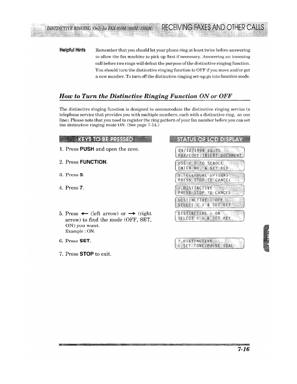 Press function, Sf mr | Brother INTELLIFAX 900 User Manual | Page 73 / 104