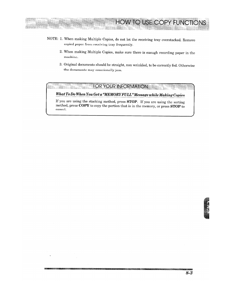 How to use copy functions | Brother INTELLIFAX 900 User Manual | Page 77 / 104