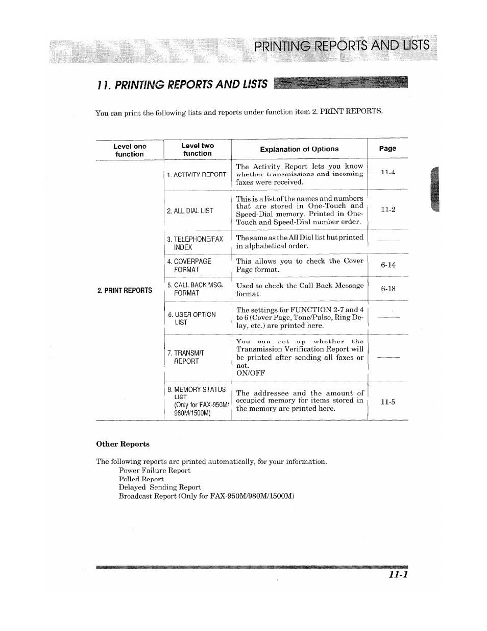 Rilnting rep0r1s and, J1. printing reports and lists | Brother INTELLIFAX 900 User Manual | Page 85 / 104