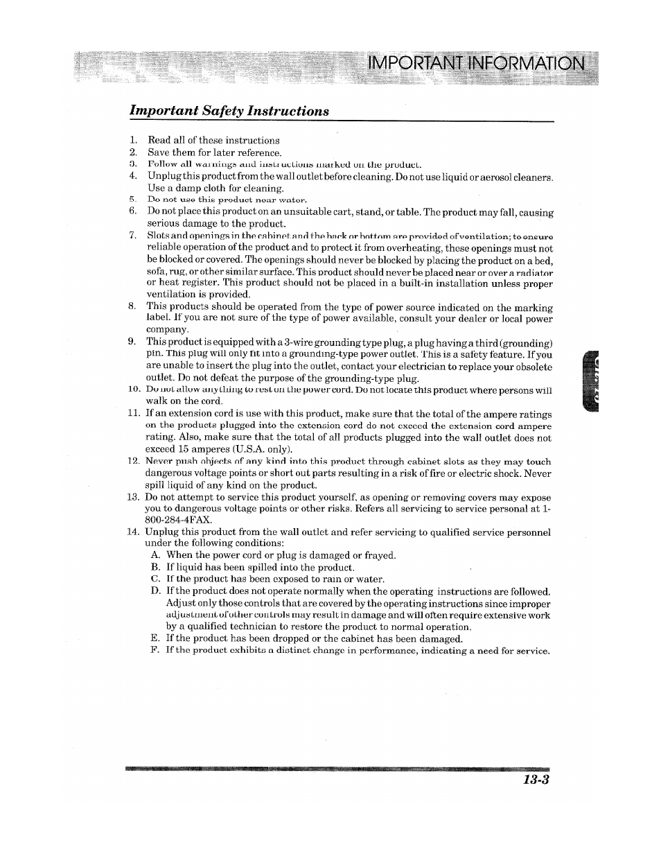 Iportant information important safety instructions | Brother INTELLIFAX 900 User Manual | Page 97 / 104