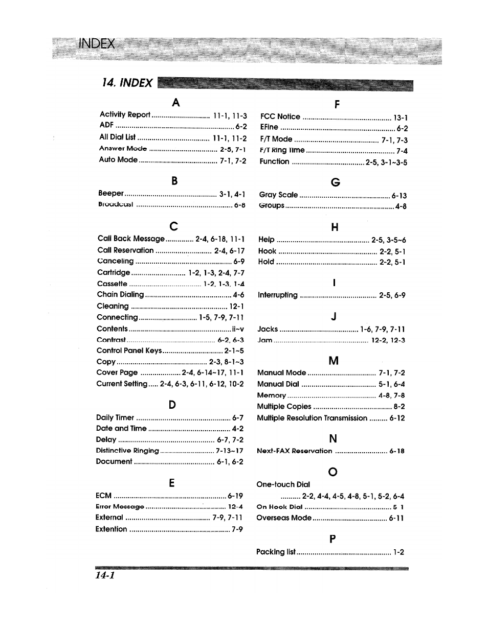 Index, Index 14. index | Brother INTELLIFAX 900 User Manual | Page 98 / 104