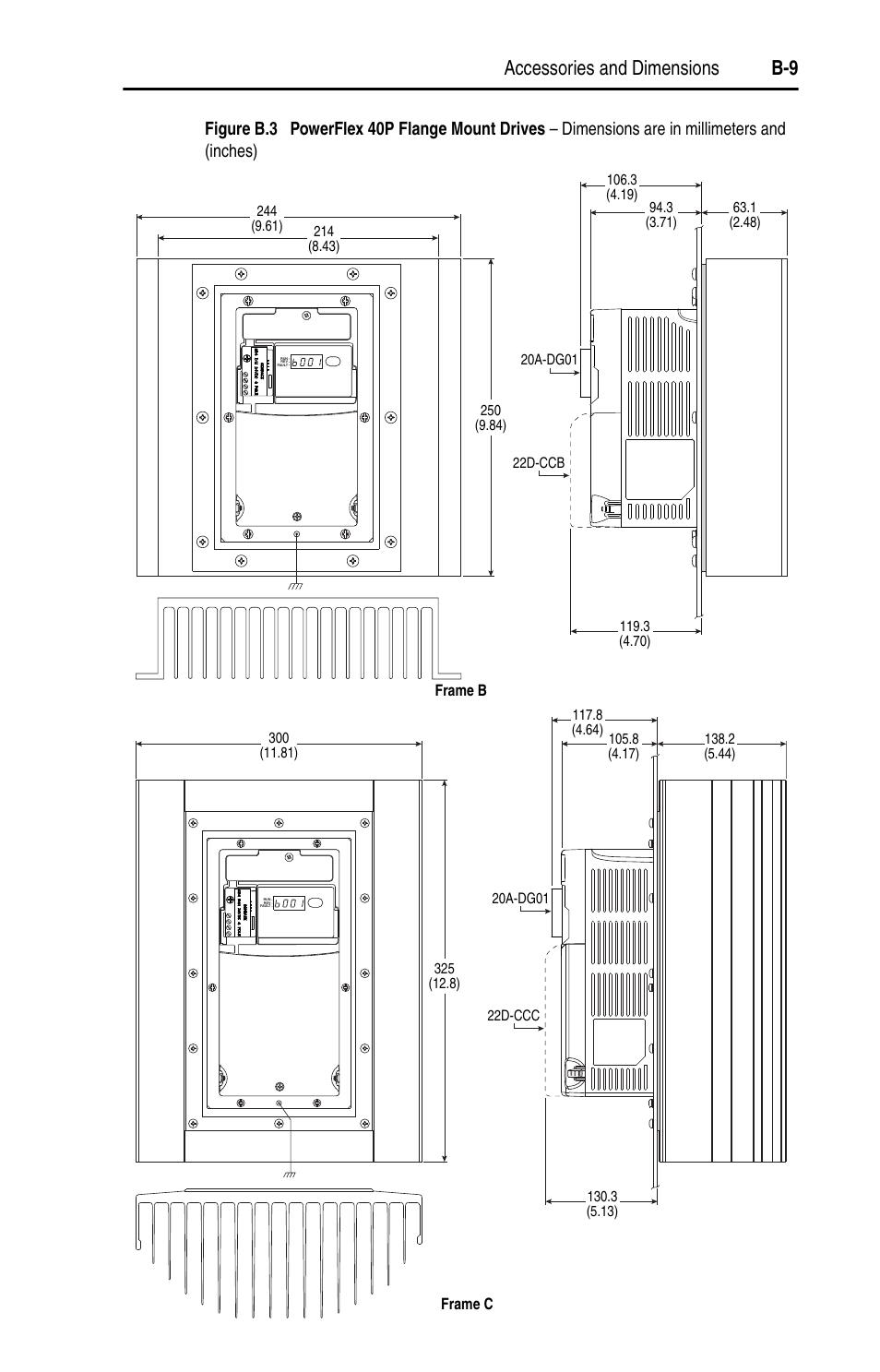 Accessories and dimensions b-9 | Rockwell Automation 22D PowerFlex 40P User Manual, FRN 3 User Manual | Page 139 / 200