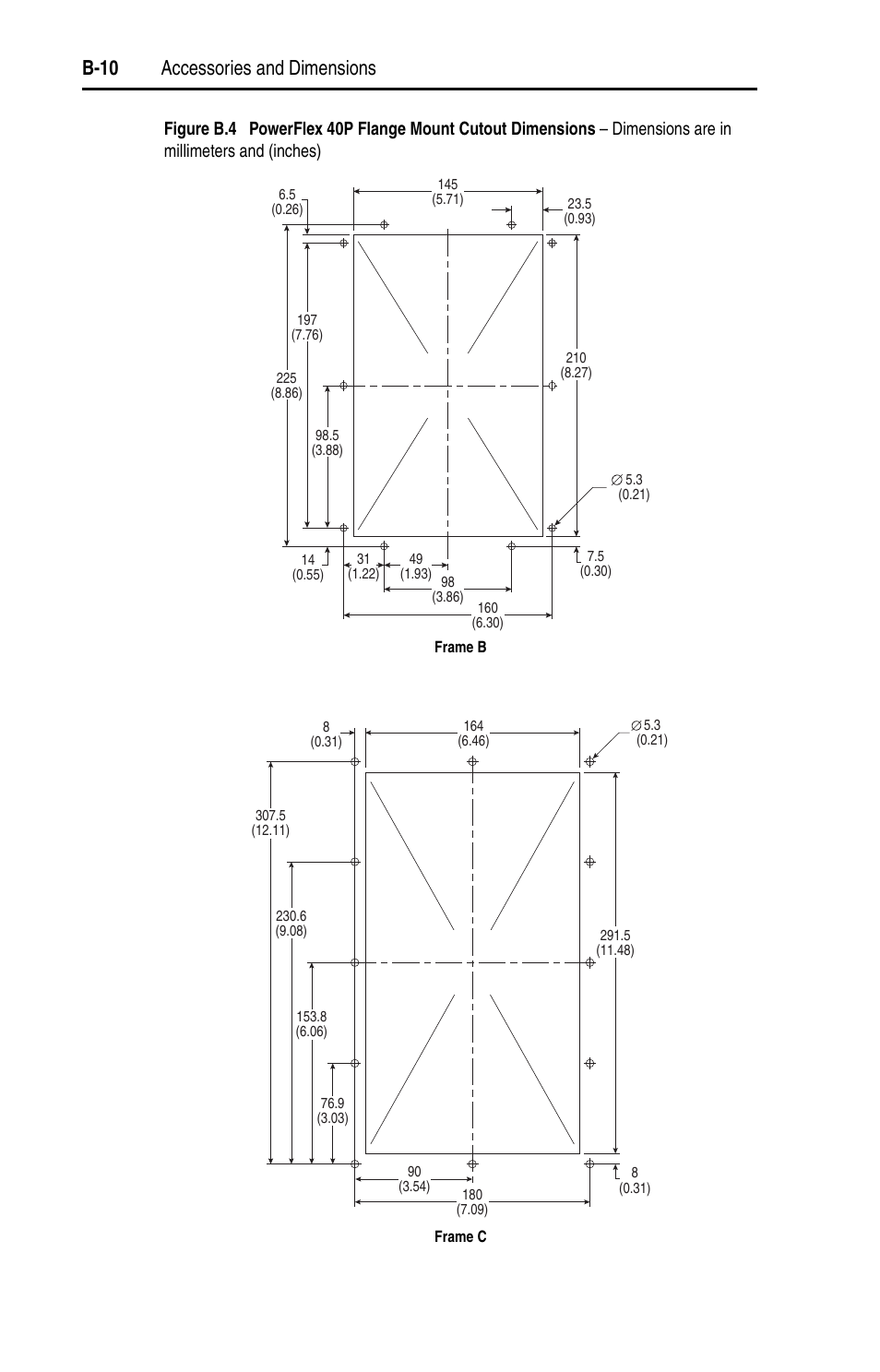 B-10 accessories and dimensions | Rockwell Automation 22D PowerFlex 40P User Manual, FRN 3 User Manual | Page 140 / 200