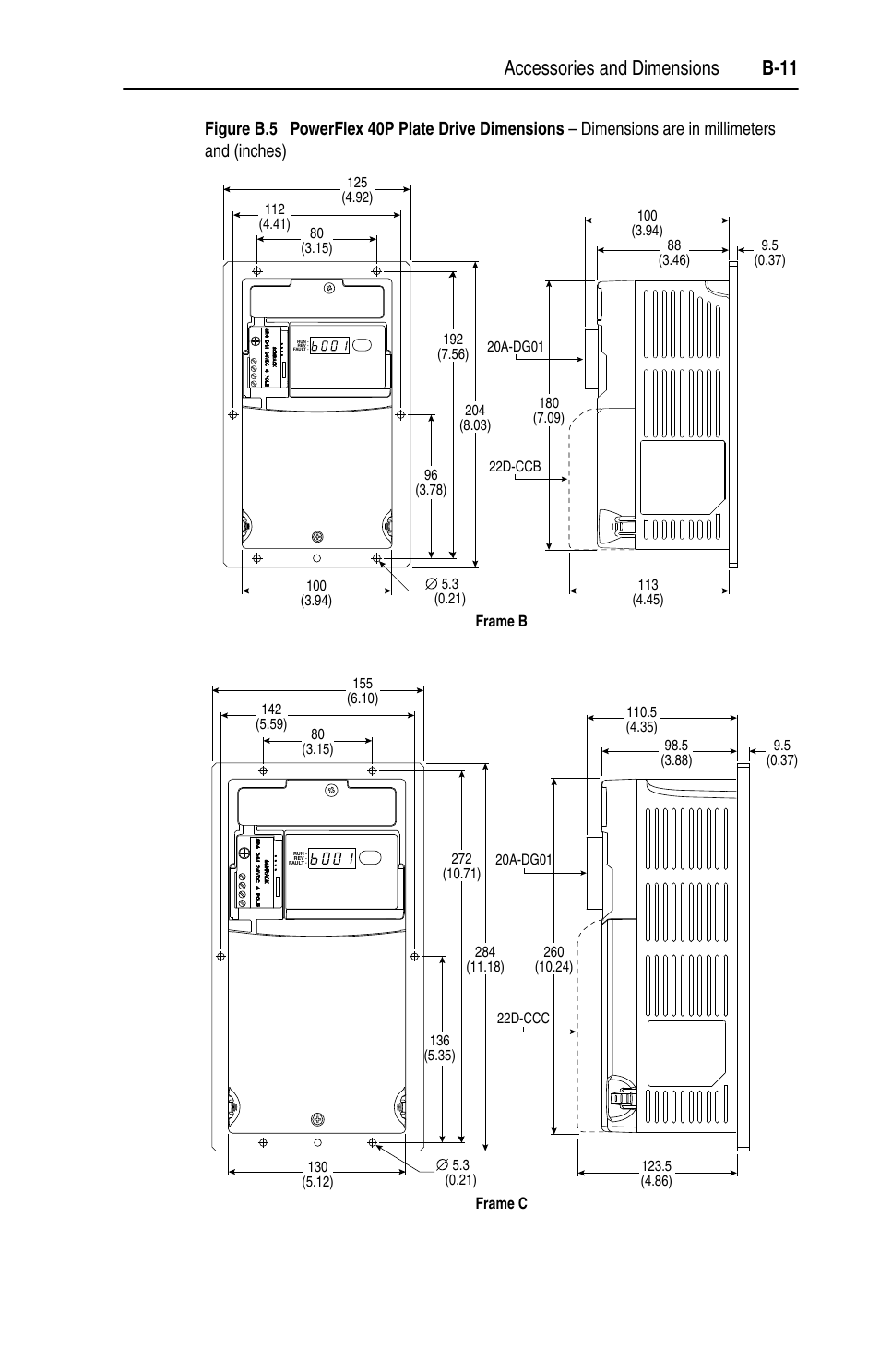 Accessories and dimensions b-11 | Rockwell Automation 22D PowerFlex 40P User Manual, FRN 3 User Manual | Page 141 / 200
