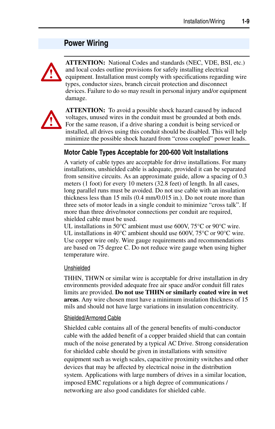 Power wiring, Power wiring -9 | Rockwell Automation 22D PowerFlex 40P User Manual, FRN 3 User Manual | Page 19 / 200