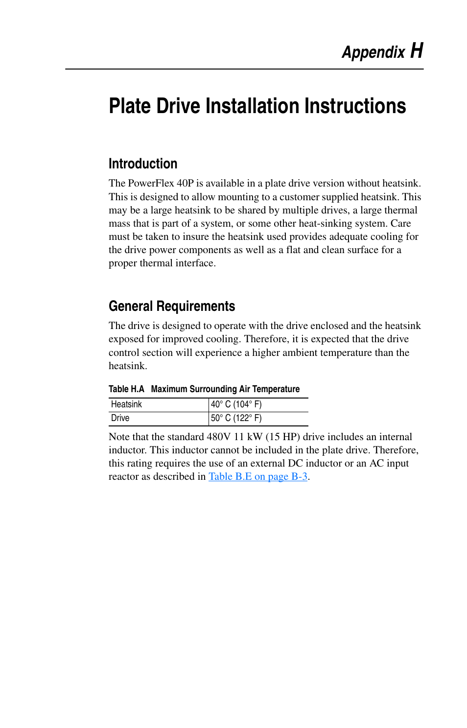 Appendix h, Plate drive installation instructions, Introduction | General requirements, Hplate drive installation instructions, Appendix | Rockwell Automation 22D PowerFlex 40P User Manual, FRN 3 User Manual | Page 191 / 200