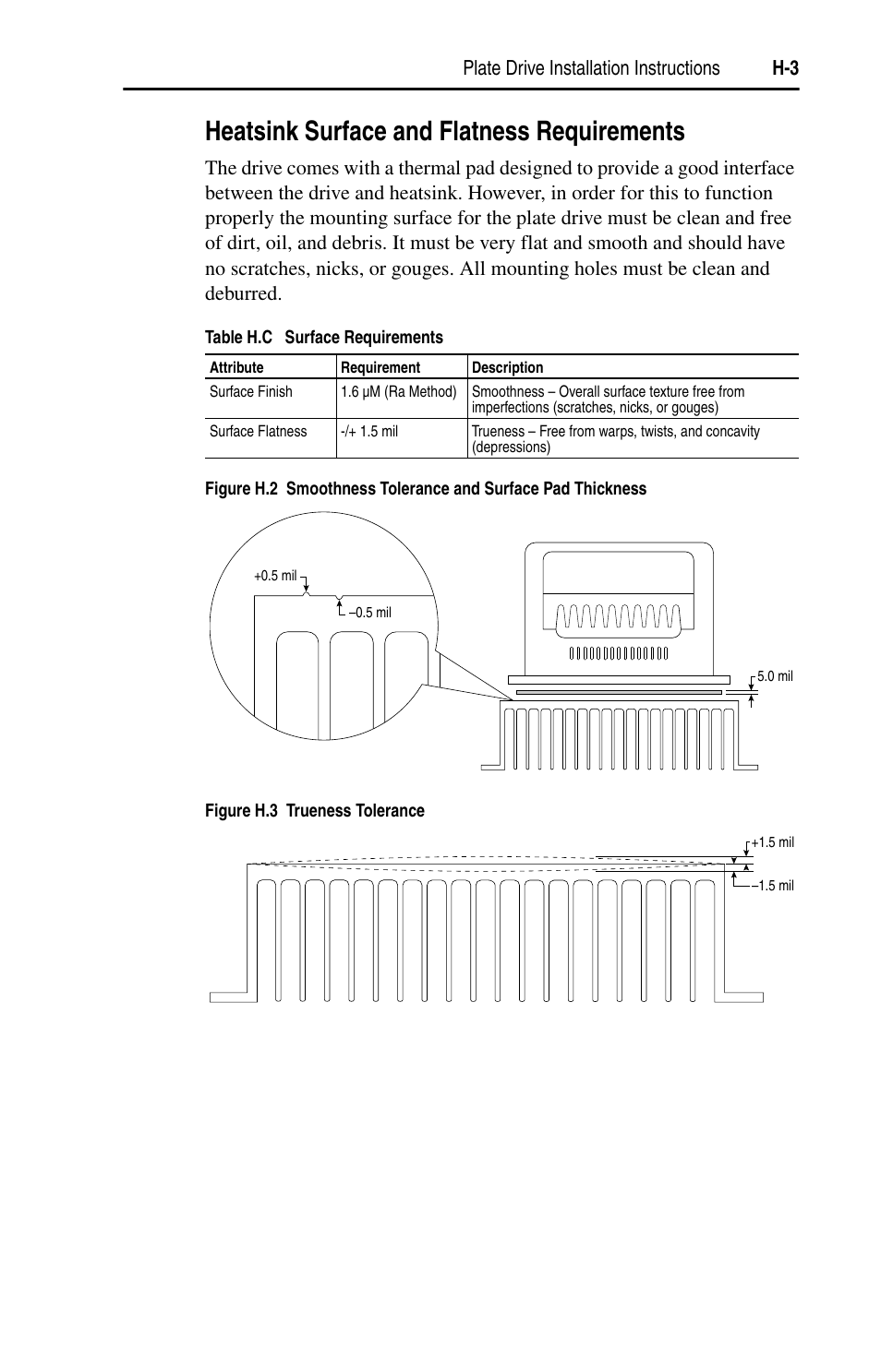 Heatsink surface and flatness requirements, Plate drive installation instructions h-3 | Rockwell Automation 22D PowerFlex 40P User Manual, FRN 3 User Manual | Page 193 / 200