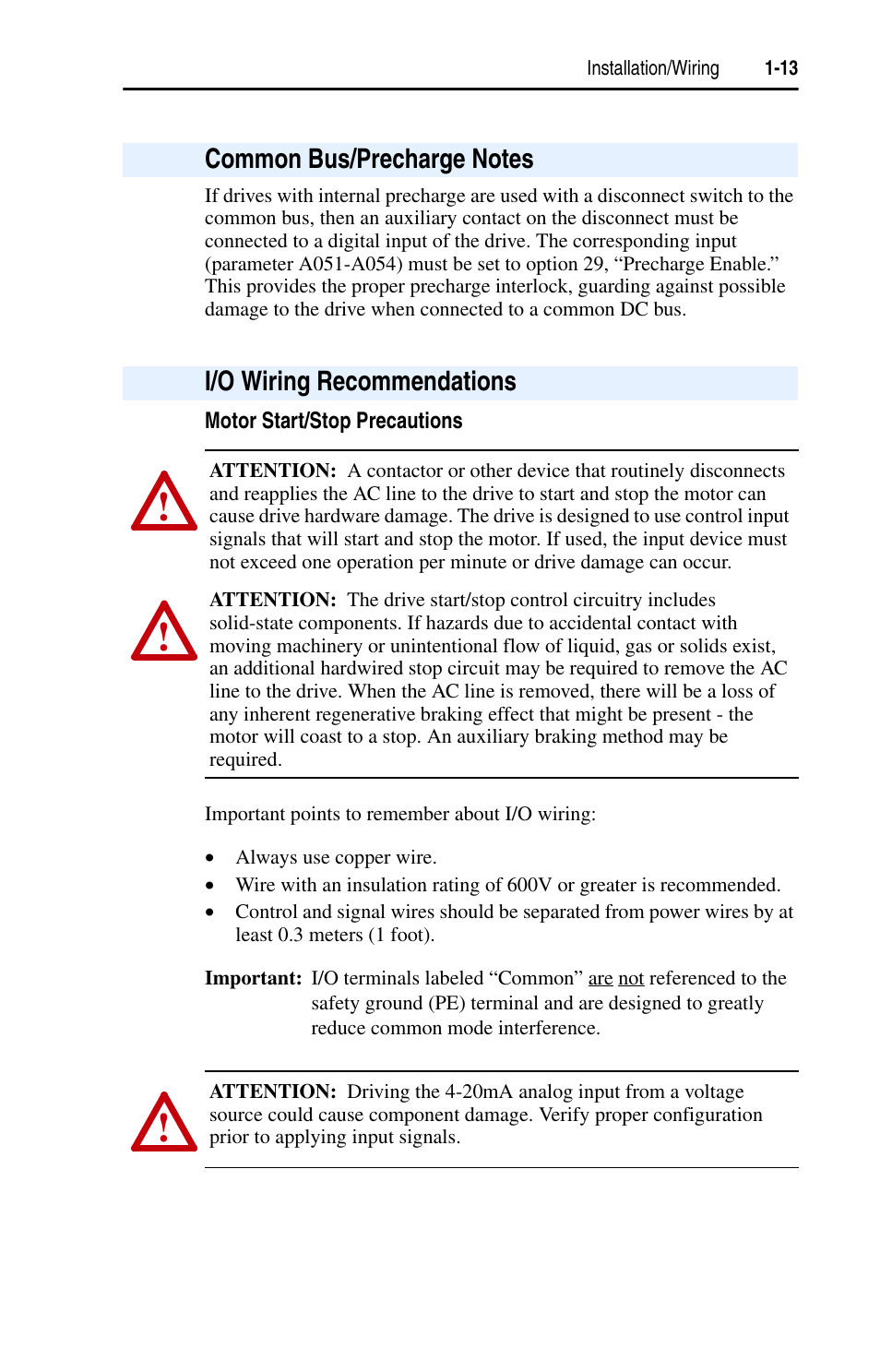 Common bus/precharge notes, I/o wiring recommendations | Rockwell Automation 22D PowerFlex 40P User Manual, FRN 3 User Manual | Page 23 / 200