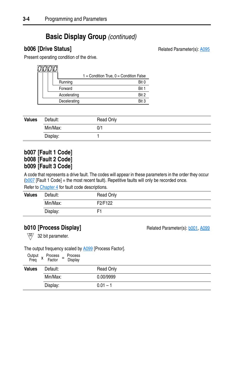 B010, Basic display group, Continued) | B006 [drive status, B010 [process display | Rockwell Automation 22D PowerFlex 40P User Manual, FRN 3 User Manual | Page 50 / 200
