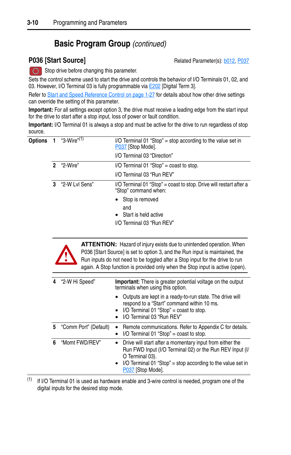 P036, Basic program group, Continued) | P036 [start source | Rockwell Automation 22D PowerFlex 40P User Manual, FRN 3 User Manual | Page 56 / 200
