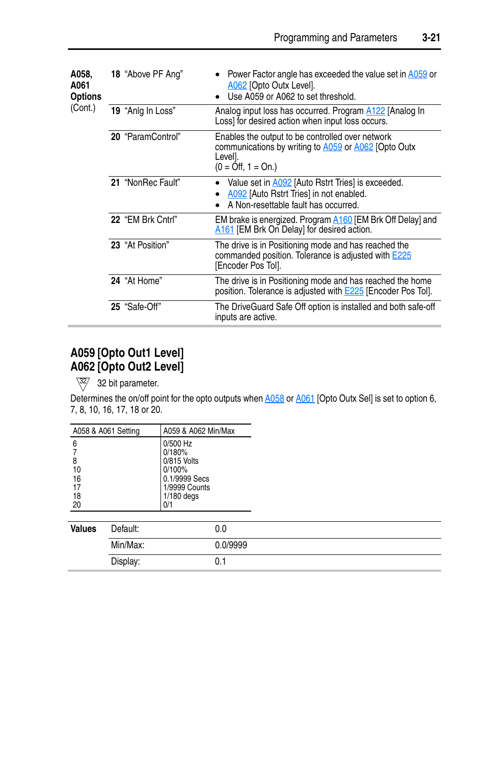 A059, A062, T in | Rockwell Automation 22D PowerFlex 40P User Manual, FRN 3 User Manual | Page 67 / 200