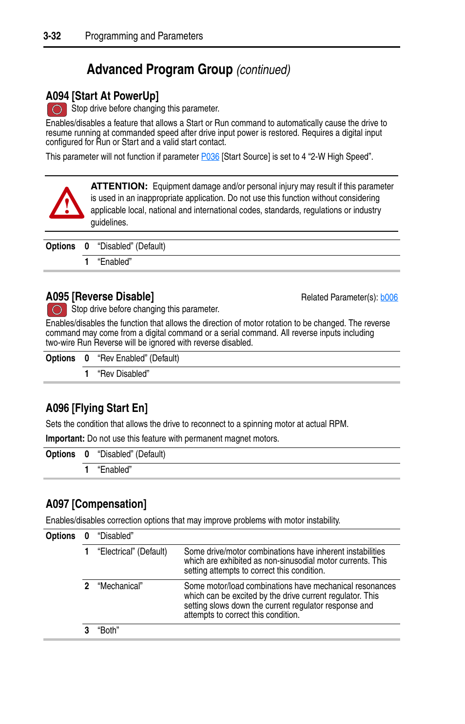 A095, Advanced program group, Continued) | Rockwell Automation 22D PowerFlex 40P User Manual, FRN 3 User Manual | Page 78 / 200