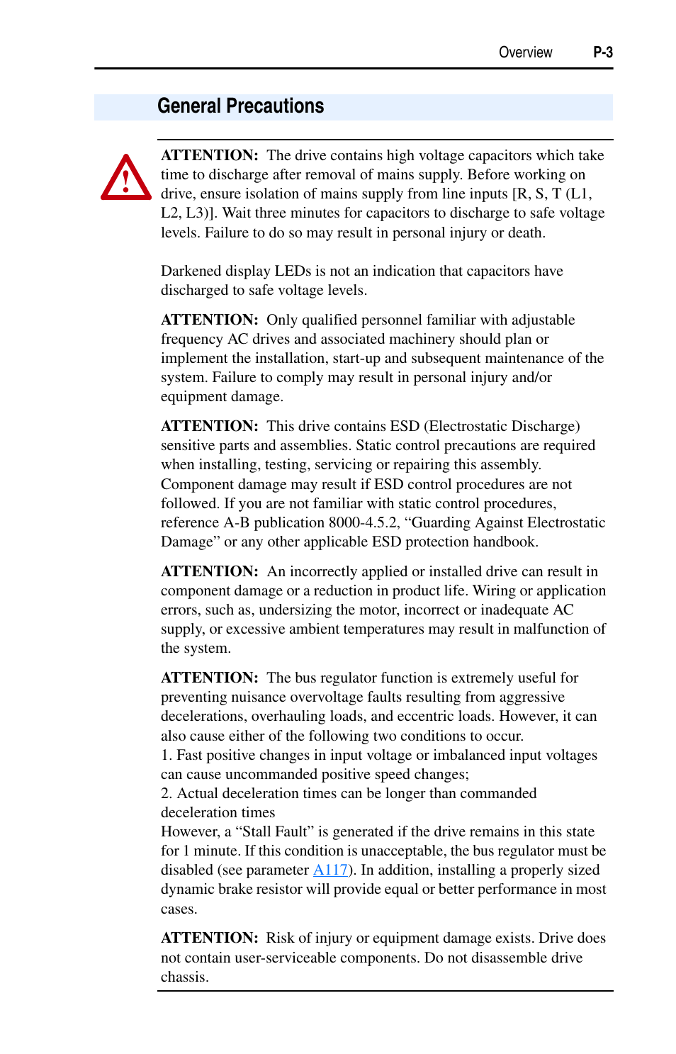 General precautions | Rockwell Automation 22D PowerFlex 40P User Manual, FRN 3 User Manual | Page 9 / 200