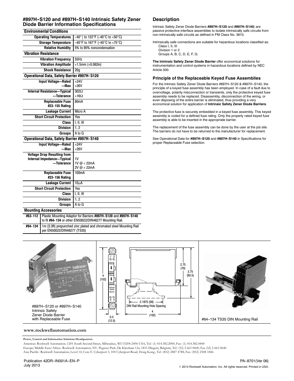 Description | Rockwell Automation 42DR Intrinsically Safe Sensor User Manual | Page 8 / 8
