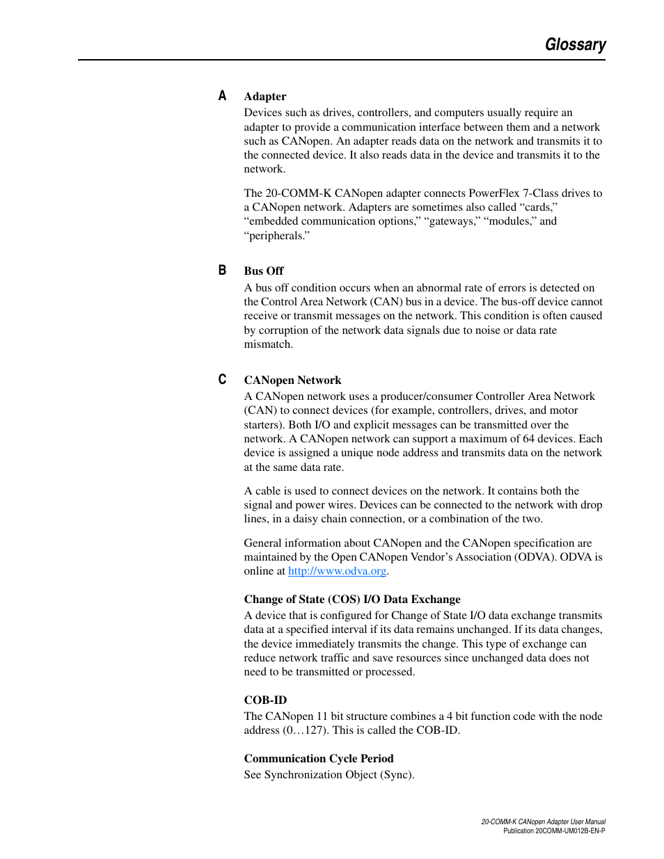 Glossary, To the | Rockwell Automation 20-COMM-K CANopen Adapter User Manual | Page 109 / 124