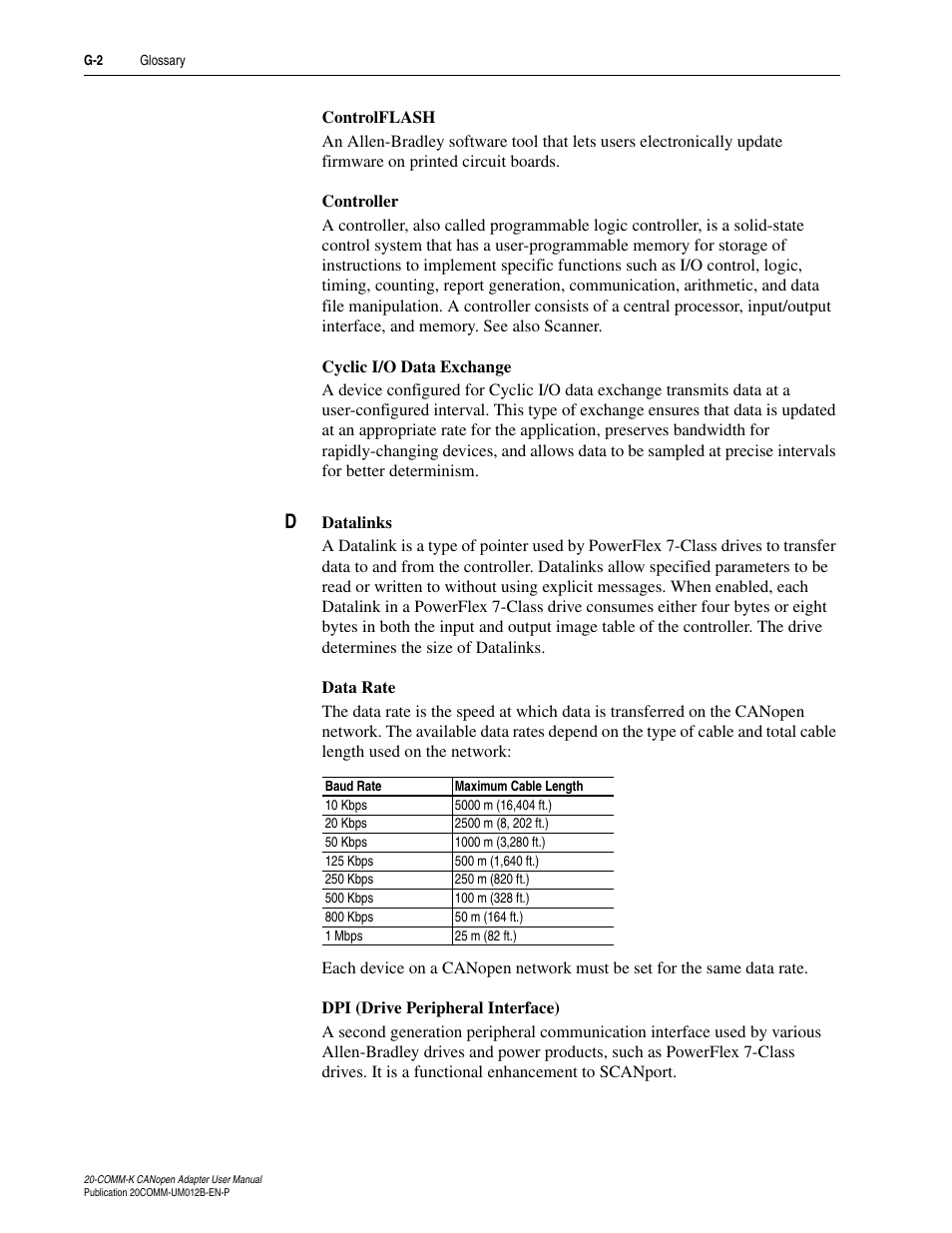 Details, refer to, Data rate | Rockwell Automation 20-COMM-K CANopen Adapter User Manual | Page 110 / 124