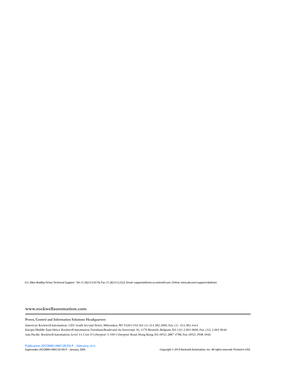 Back cover/pub no./date, Publication 20comm-um012b-en-p | Rockwell Automation 20-COMM-K CANopen Adapter User Manual | Page 124 / 124