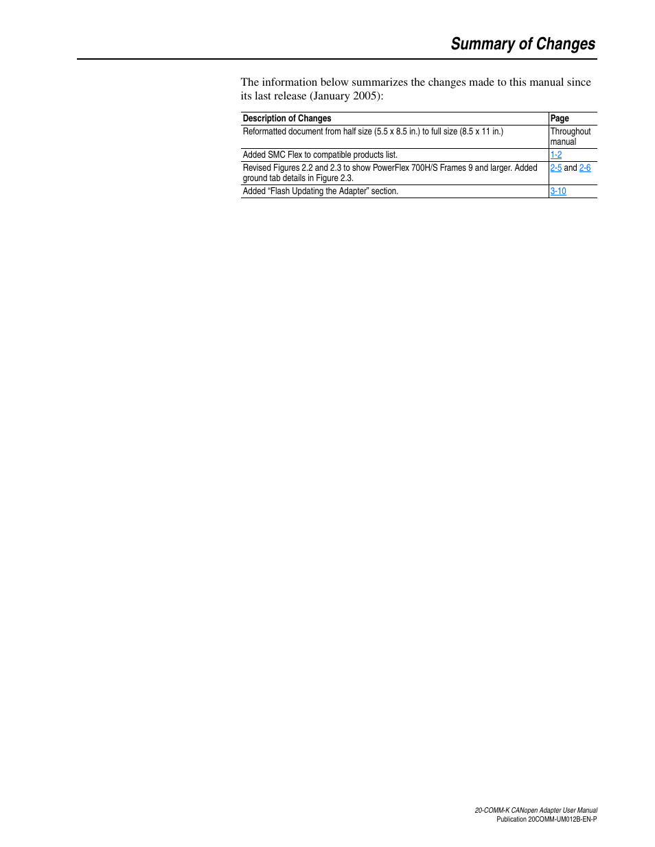 Summary of changes | Rockwell Automation 20-COMM-K CANopen Adapter User Manual | Page 3 / 124