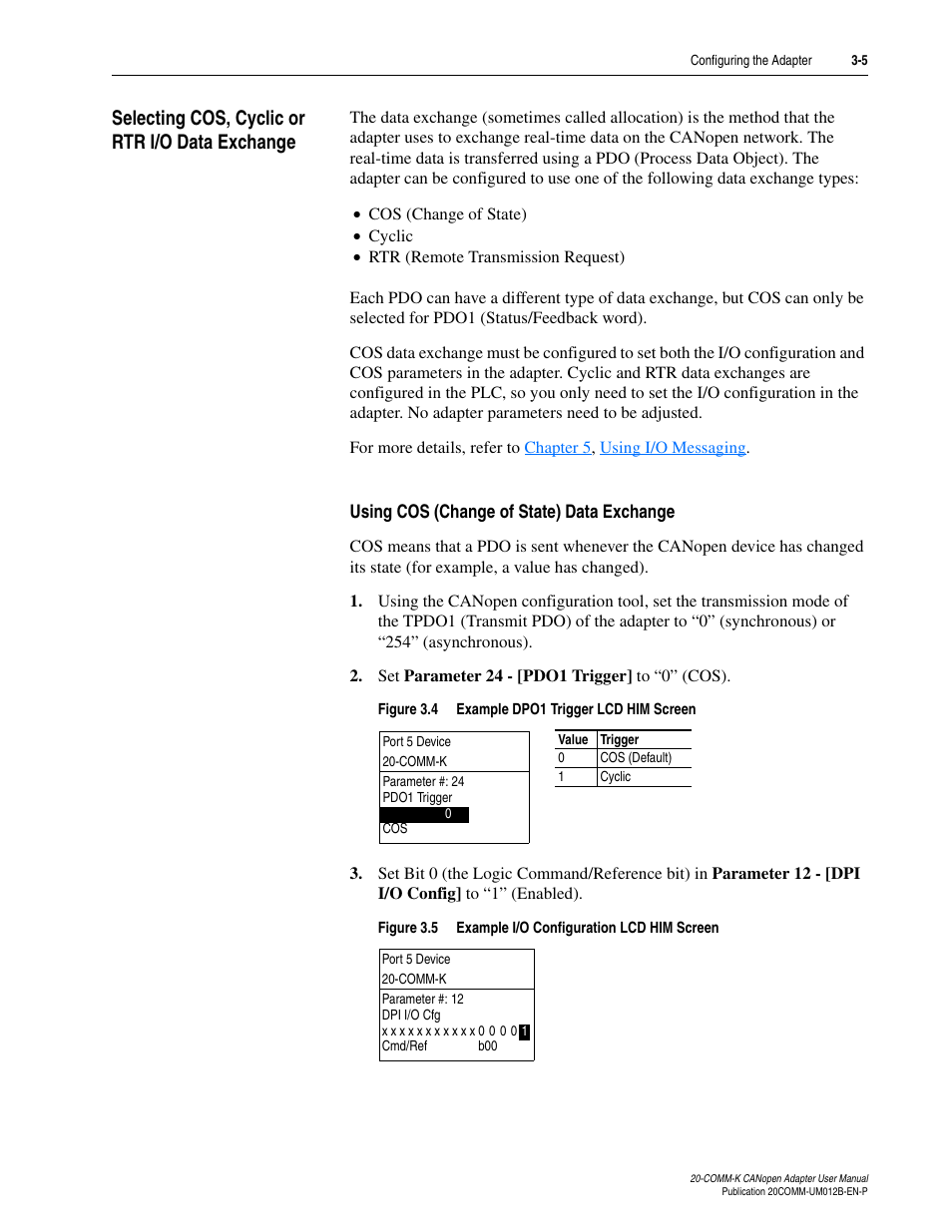 Selecting cos, cyclic or rtr i/o data exchange, Selecting cos, cyclic or rtr i/o data exchange -5 | Rockwell Automation 20-COMM-K CANopen Adapter User Manual | Page 31 / 124