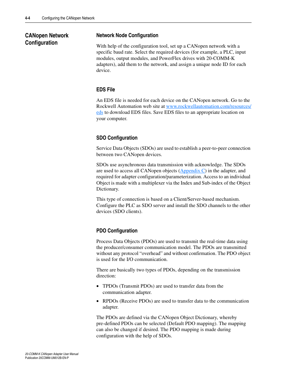 Canopen network configuration, Canopen network configuration -4 | Rockwell Automation 20-COMM-K CANopen Adapter User Manual | Page 40 / 124