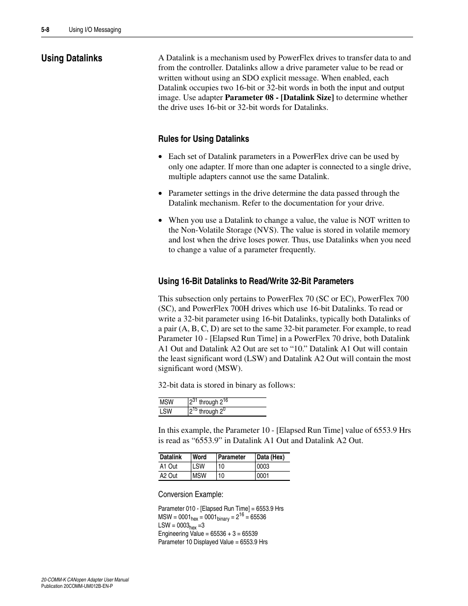 Using datalinks, Using datalinks -8 | Rockwell Automation 20-COMM-K CANopen Adapter User Manual | Page 50 / 124