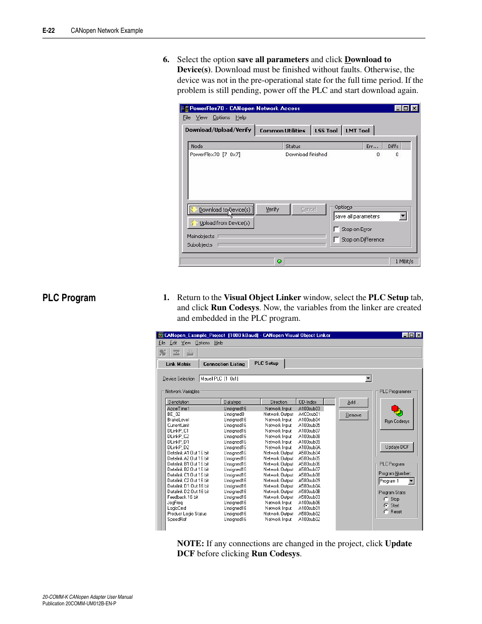 Plc program, E-22 | Rockwell Automation 20-COMM-K CANopen Adapter User Manual | Page 98 / 124