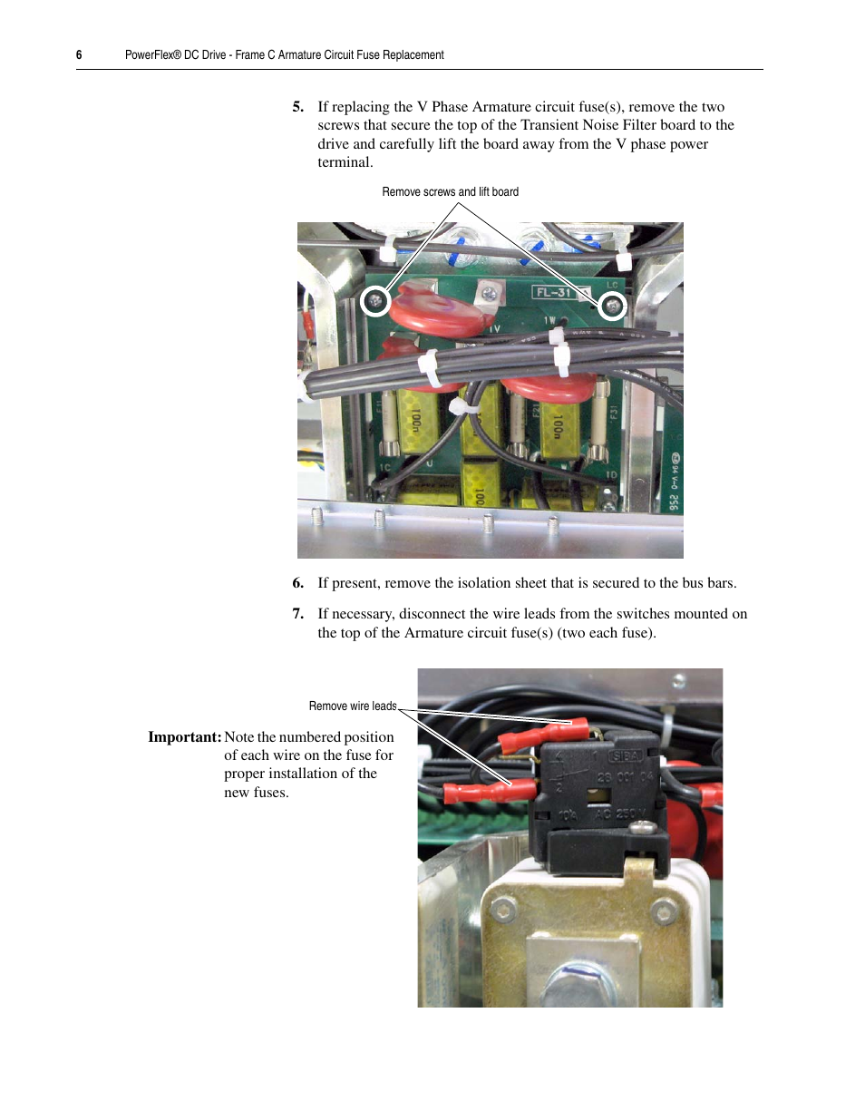 Rockwell Automation 20P PowerFlex DC Drive - Frame C Armature Circuit Fuse Replacement User Manual | Page 6 / 8