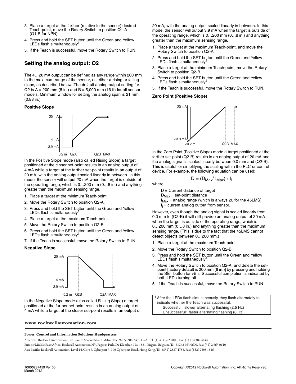 Setting the analog output: q2 | Rockwell Automation 45LMS Laser Measurement Sensor User Manual | Page 4 / 4