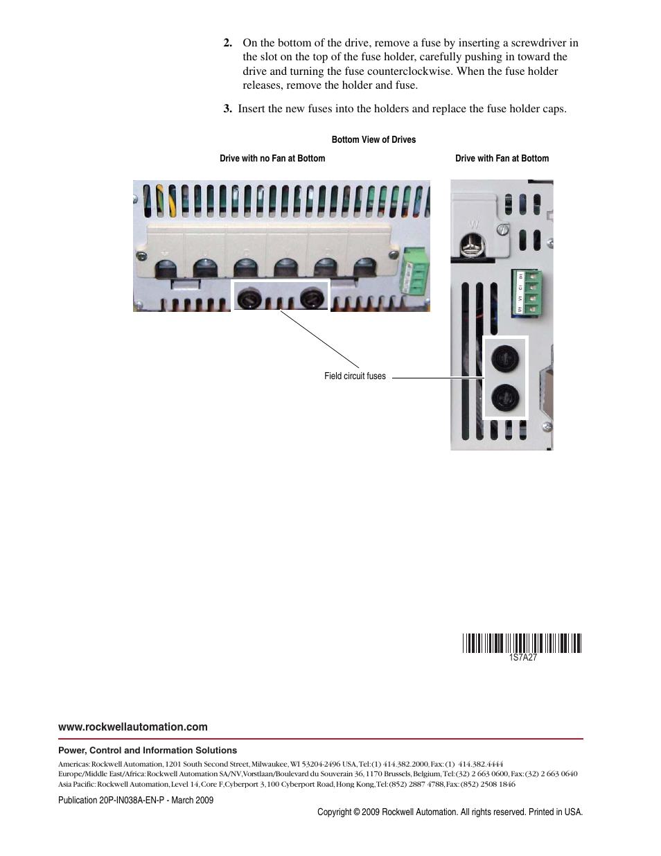 Pub. no. - date | Rockwell Automation 20P PowerFlex DC Drive - Frame A Field Circuit Fuse Replacement User Manual | Page 2 / 2