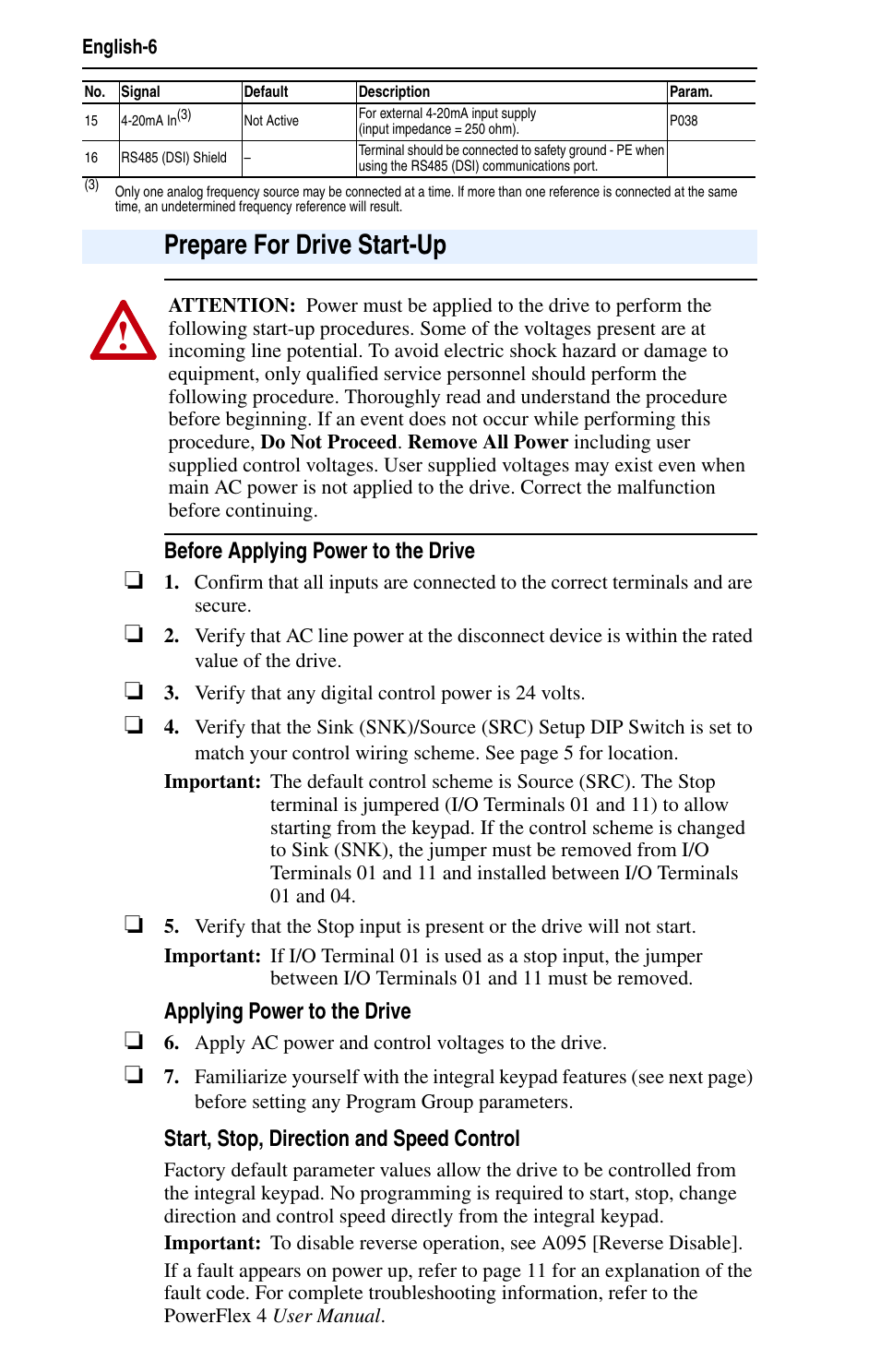 Prepare for drive start-up | Rockwell Automation 22A PowerFlex 4 Quick Start FRN 6.xx User Manual | Page 6 / 12