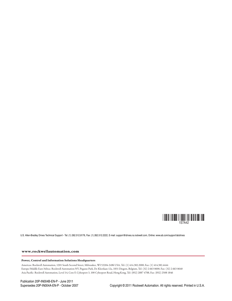 Back cover | Rockwell Automation 20P, 23P PowerFlex DC Drive and SAR Control Circuit Board Installation Instructions User Manual | Page 18 / 18