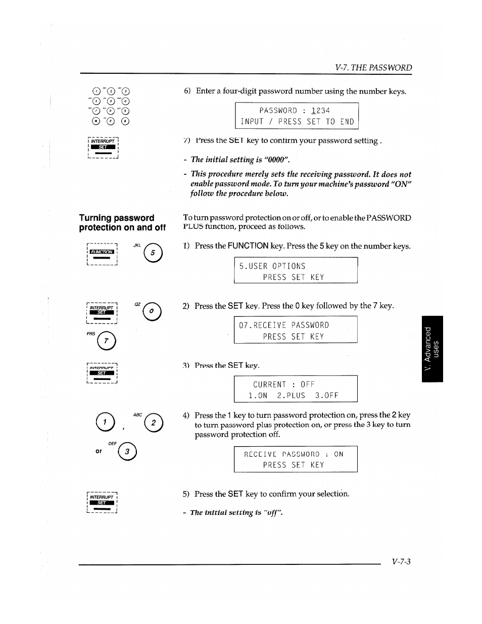 Turning password protection on and off | Brother Fax-410M User Manual | Page 109 / 164