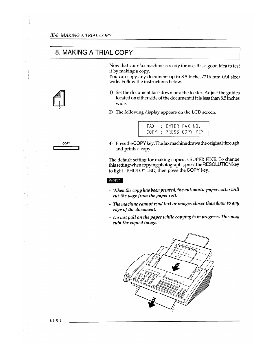 Making a trial copy | Brother Fax-410M User Manual | Page 52 / 164