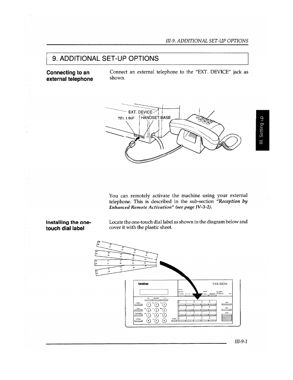 Additional set-up options, External telephone shown | Brother Fax-410M User Manual | Page 53 / 164