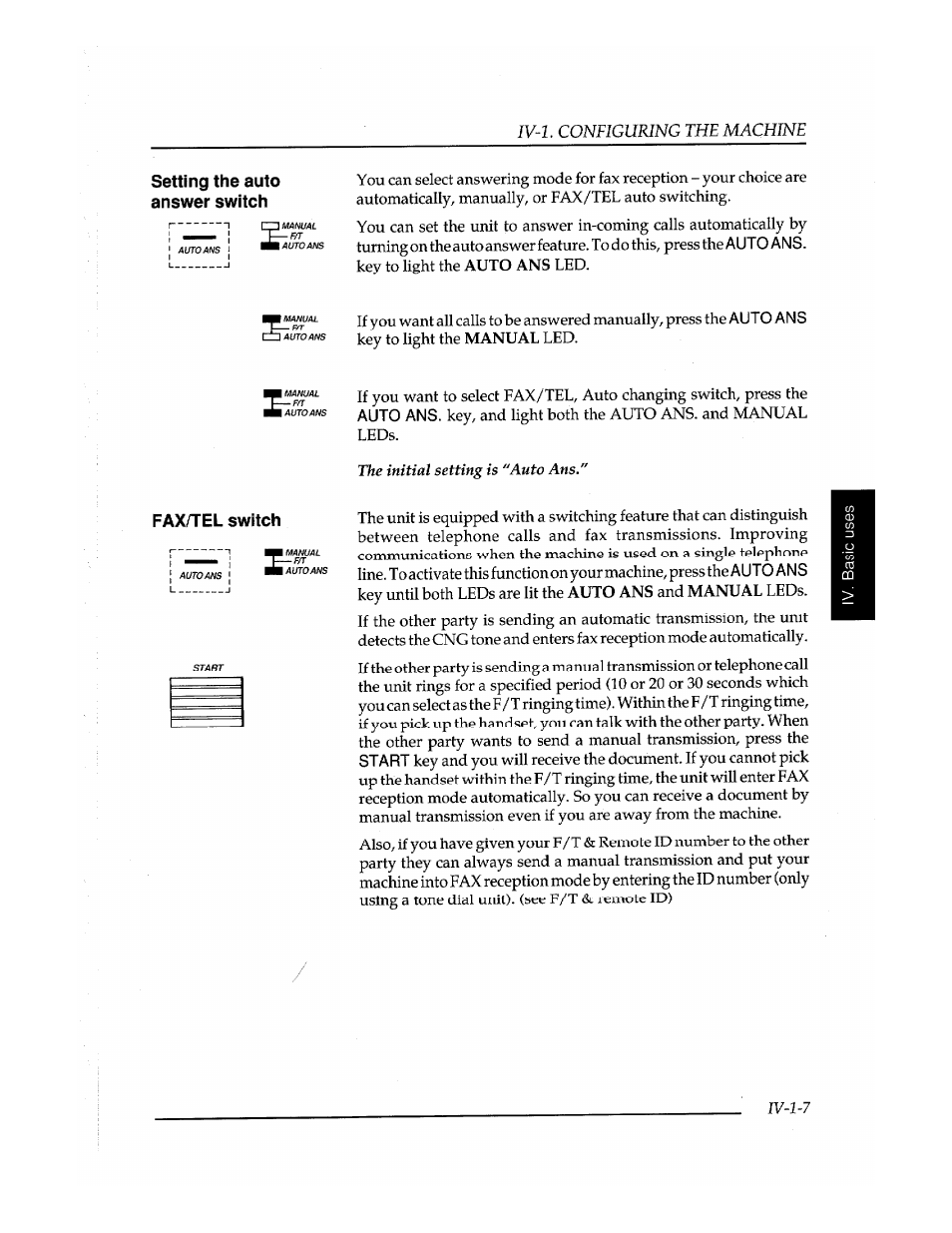 Setting the auto answer switch, Fax/tel switch | Brother Fax-410M User Manual | Page 61 / 164