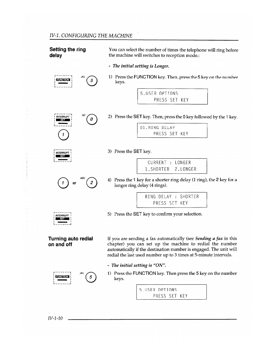 Turning auto redial on and off | Brother Fax-410M User Manual | Page 64 / 164