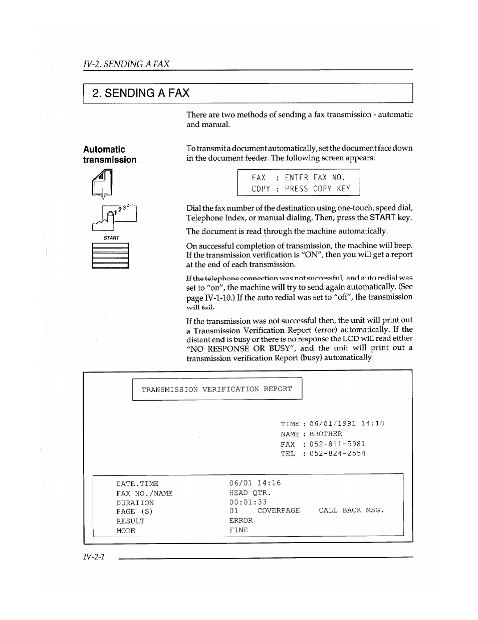 Sending a fax | Brother Fax-410M User Manual | Page 68 / 164