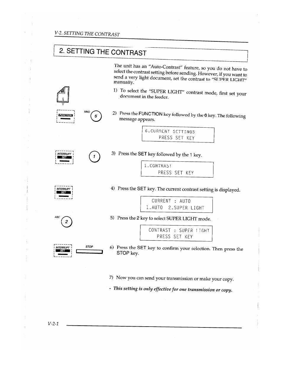 Setting the contrast | Brother Fax-410M User Manual | Page 96 / 164