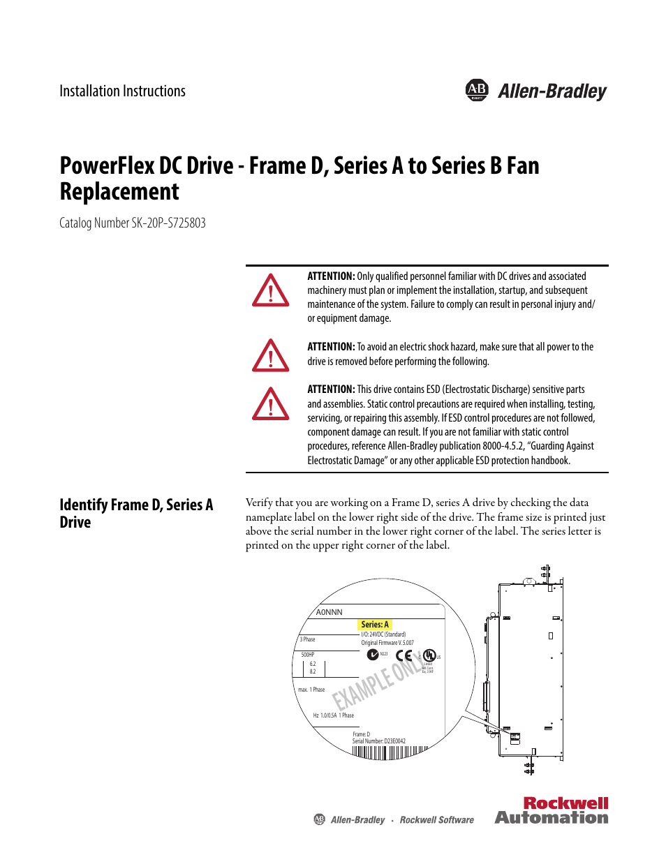 Rockwell Automation 20P PowerFlex DC Drive Frame D Series A to Series B Fan Replacement User Manual | 8 pages