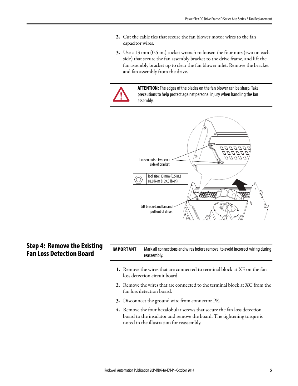 Rockwell Automation 20P PowerFlex DC Drive Frame D Series A to Series B Fan Replacement User Manual | Page 5 / 8