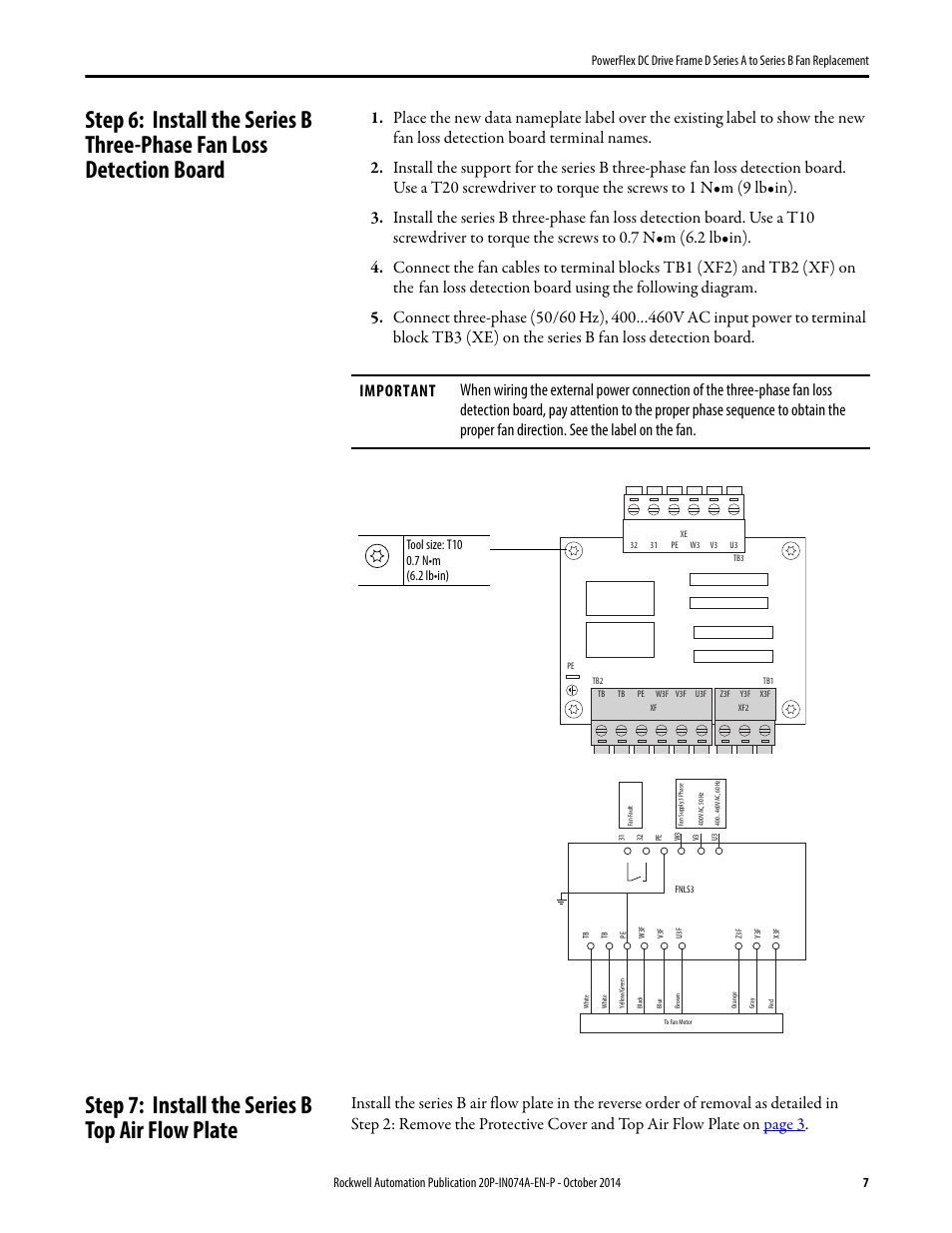 Step 7: install the series b top air flow plate | Rockwell Automation 20P PowerFlex DC Drive Frame D Series A to Series B Fan Replacement User Manual | Page 7 / 8